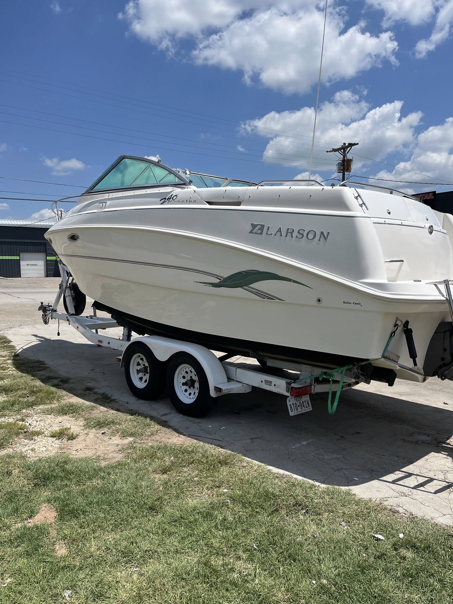 Larson bowrider boat cleaned and detailed on its trailer by Texas Car Detail in Dublin, TX