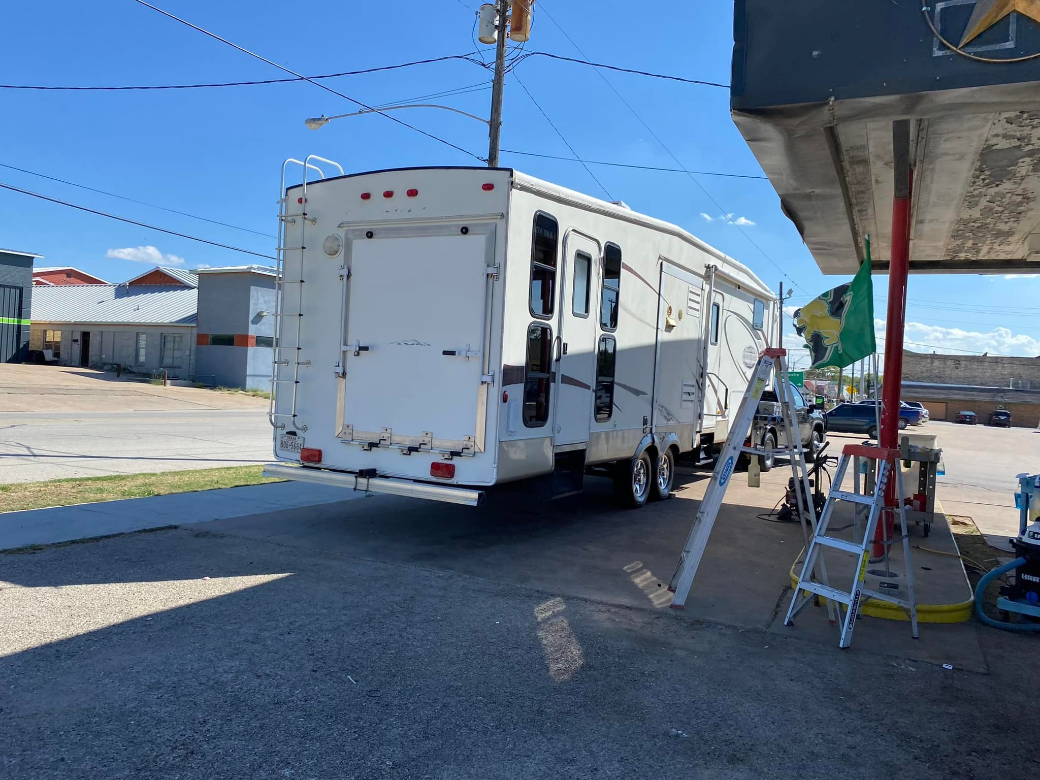 RV travel trailer being detailed at Texas Car Detail in Dublin, TX