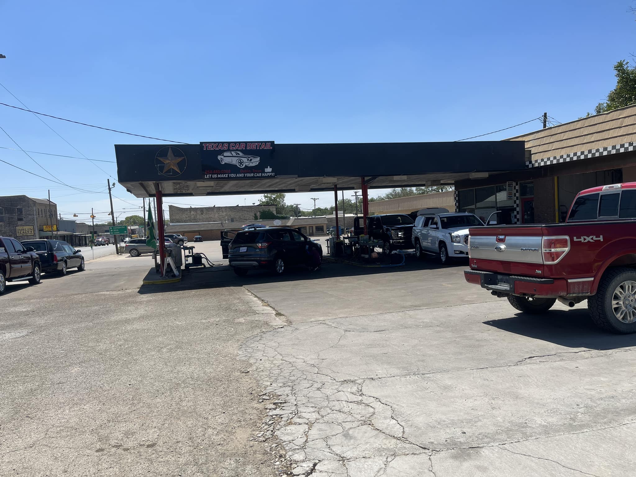 Texas Car Detail shop canopy and signage at 216 N Patrick St in Dublin, TX